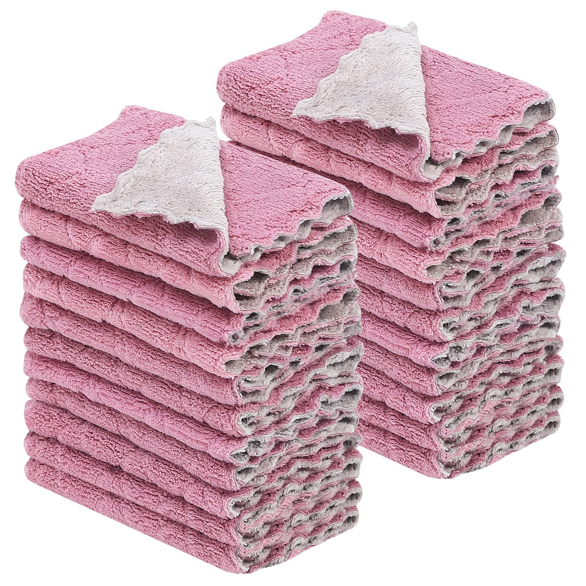 Rachan 22Pack Kitchen Dish Cloths,Reusable Dish Towels,Nonstick Oil Washable Fast Drying,Super Absorbent Coral Velvet Cleaning Cloths for Cleaning Tableware,Kitchen,Bathroom (Green-grey10 x 6")