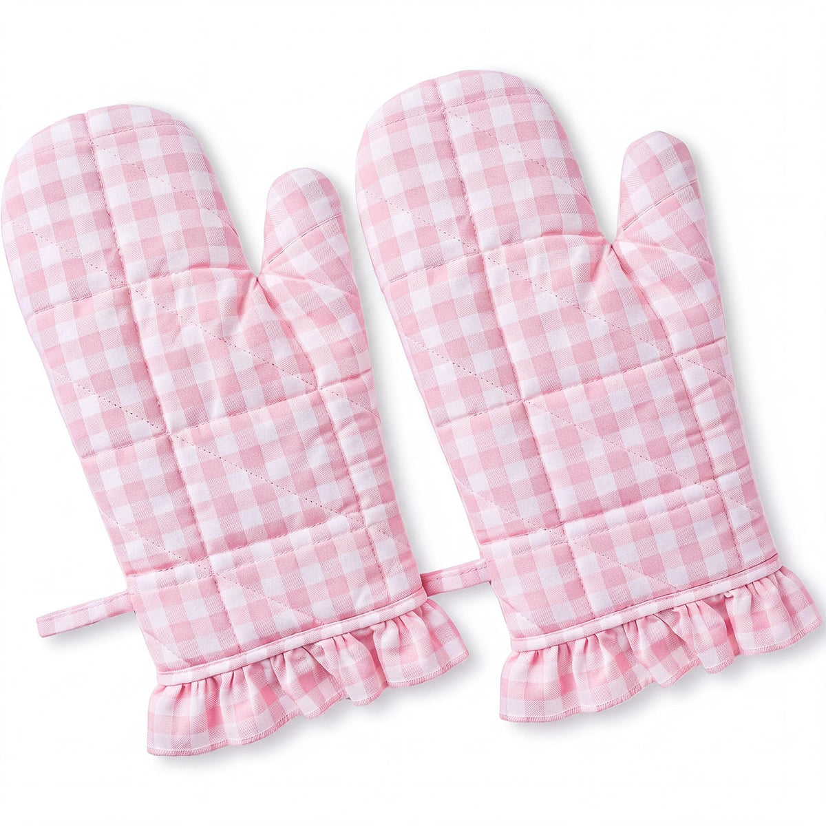 Twistover Ruffle Gingham Oven Mitts 2-Pack Set, Sage Green, 7"x13"