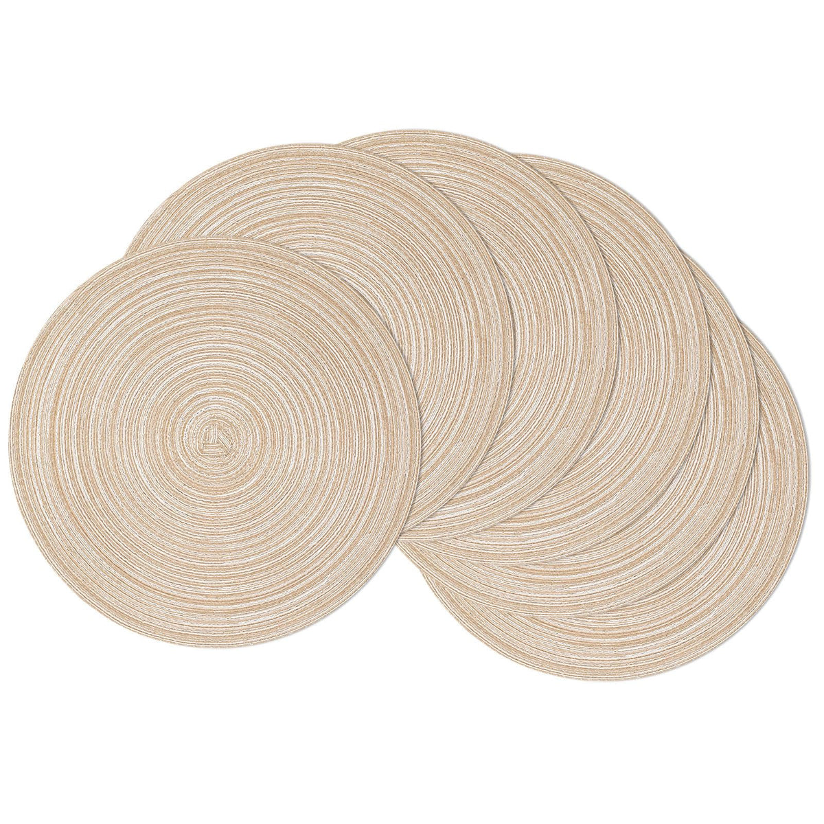 SHACOS Round Braided Placemats Set of 4 Washable Place Mats for Dining Tables 15 inch Non Slip Kitchen Table Mats (Beige, 4)