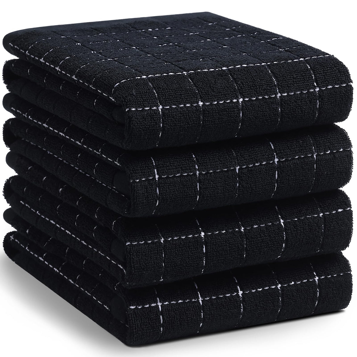 Homaxy 100% Cotton Terry Kitchen Towels, 4 Pack, Black