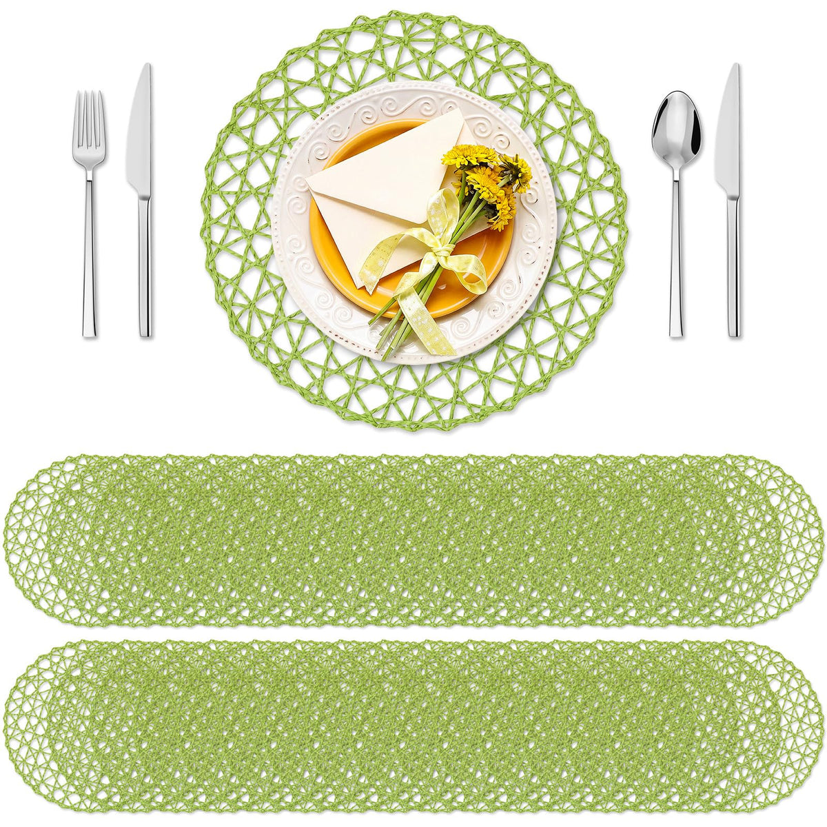 Threehoney Paper Braided Round Placemats, Set of 24, Brown, 13 in
