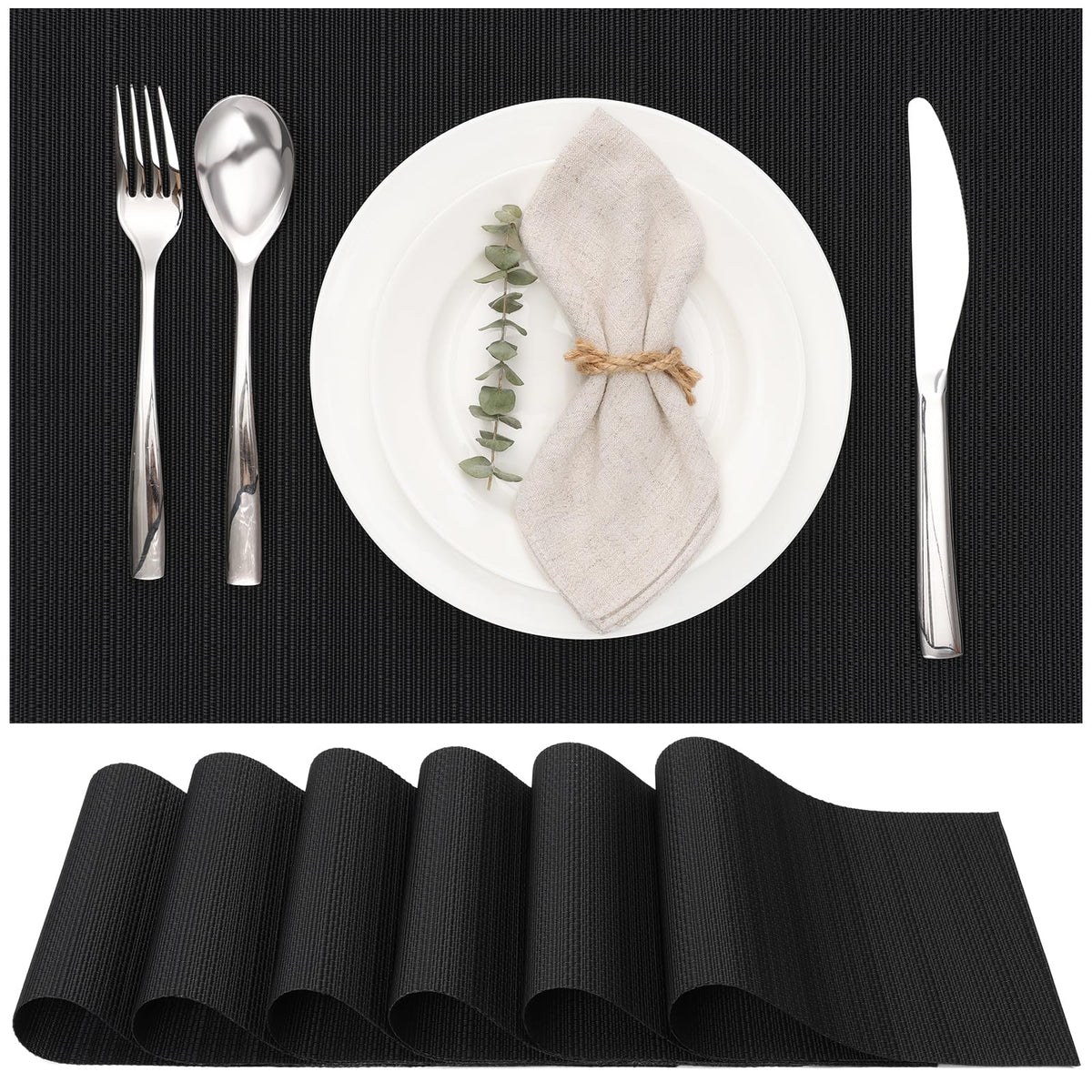 Myir JUN Black Placemats Set of 8 Kitchen and Dining Table Placemats