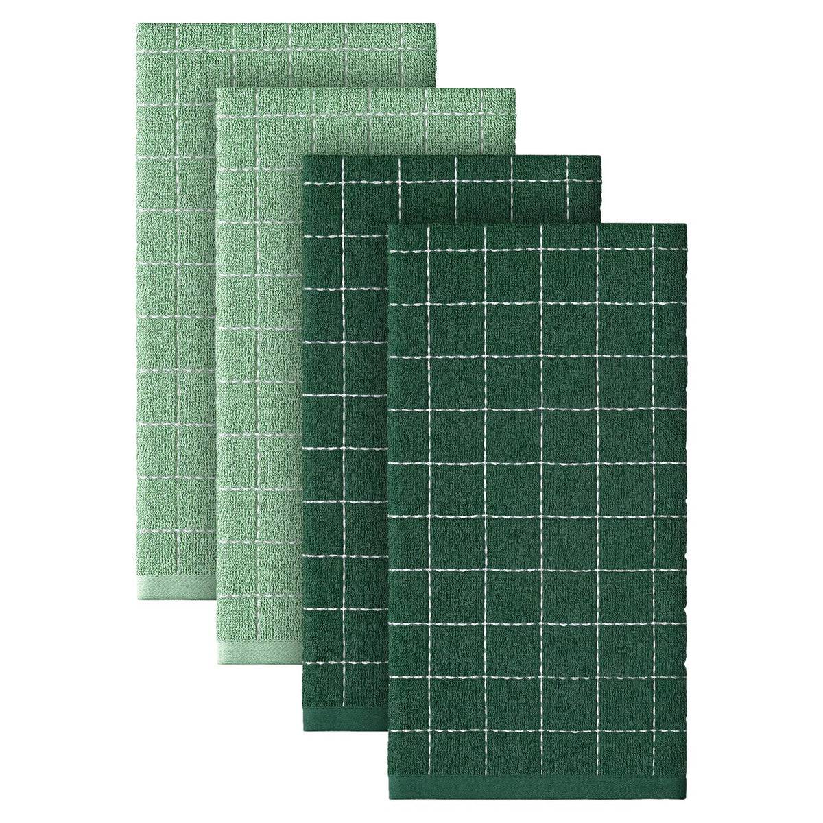 Artoid Mode Checkered Designed Cotton Light Green Terry Kitchen Dish Towels, 15x25 Inch Soft Absorbent Quick Drying Cleaning Tea Towels Set of 4