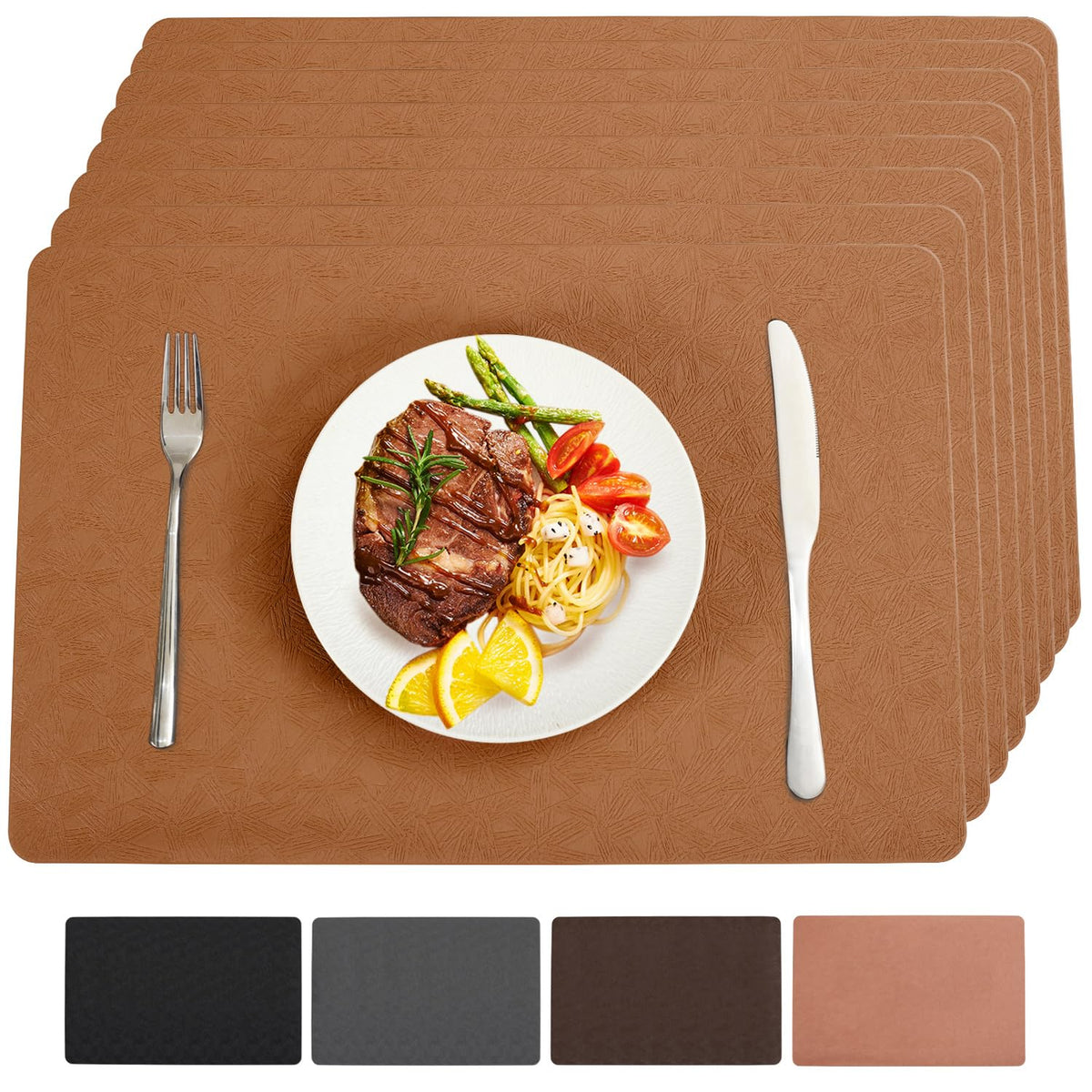 Vinyl Plastic Placemats Set of 6 Waterproof Wipeable Table Mats