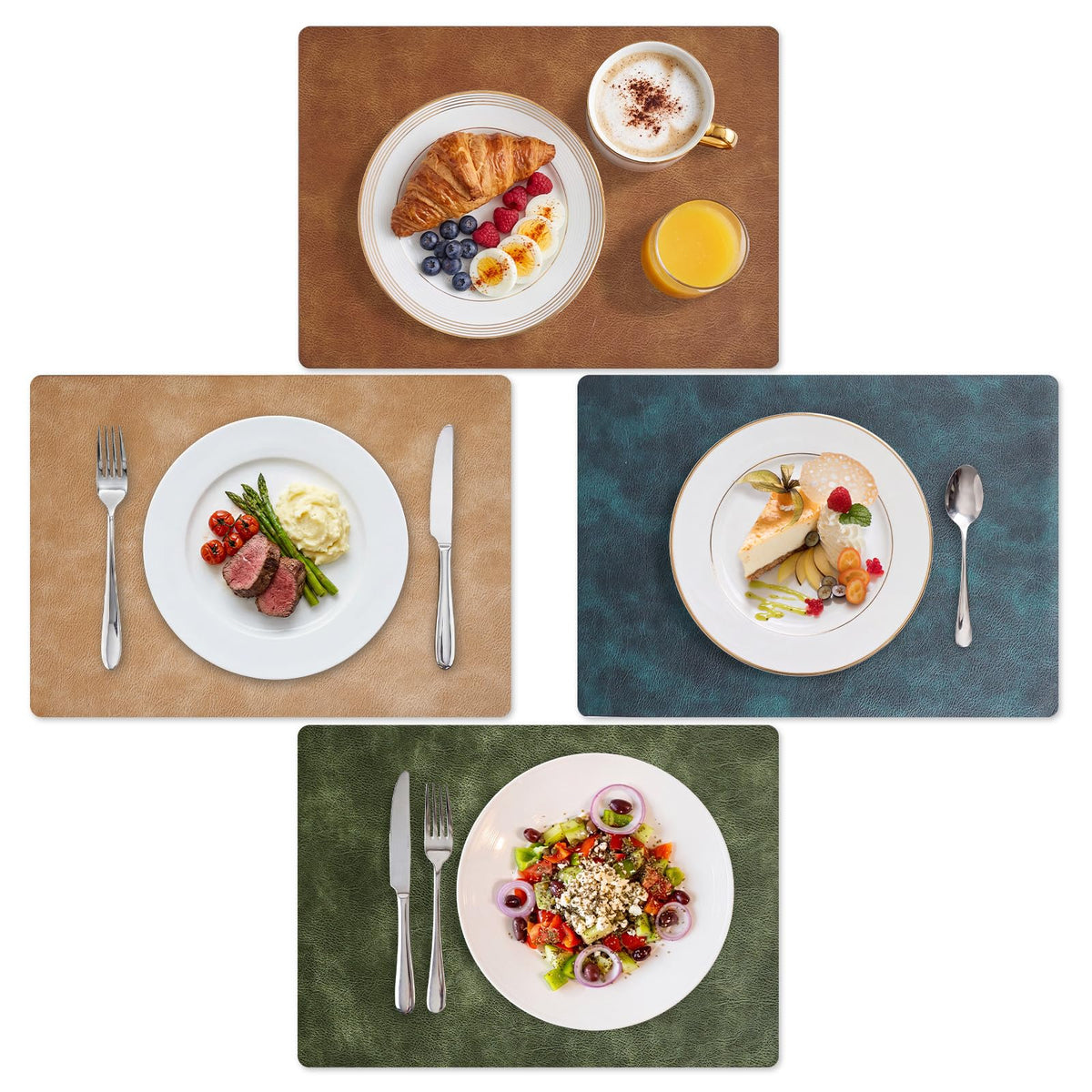 MOSAYT Vinyl Faux Leather Placemats, Set of 8, Reddish Brown