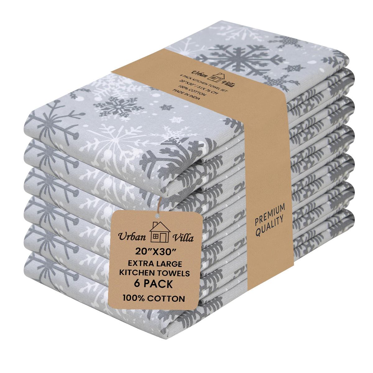 Urban Villa Kitchen Towels Cotton Dish Towels 12”x12” (Set of 8) Grey White