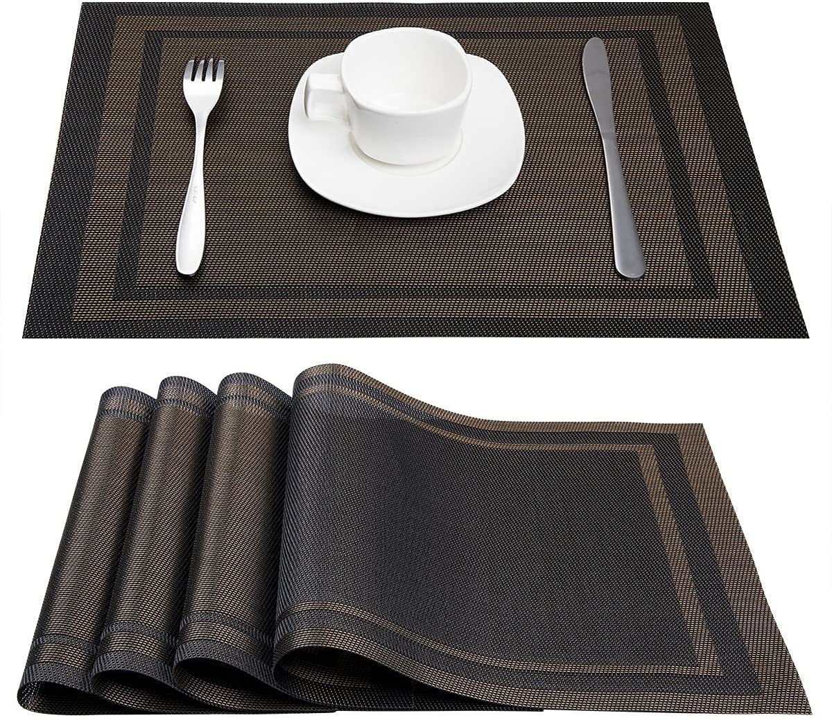 DACHUI Placemats Set of 6, Linen Look Woven Place Mats (Beige)