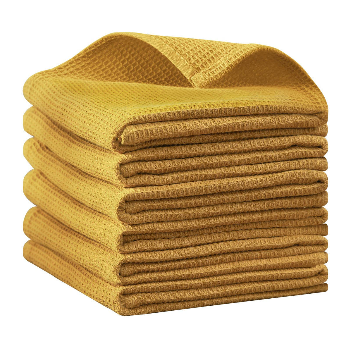 QUILTINA Dish Towels Set, 100% Cotton Waffle Weave Kitchen Towels 6 Pack, 17 x 25 Inches, Super Absorbent for Drying and Cleaning, Beige, Brown, Dark Grey