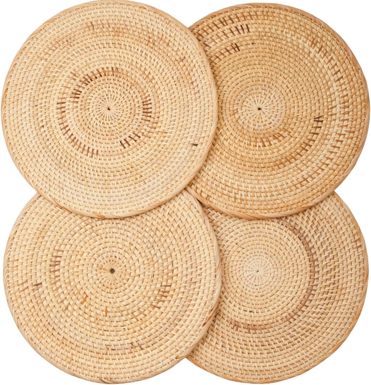 4-Pack Rattan Placemats - 13-inch Round Placemats (Natural Rattan Color) - Woven Place Mats, Round Table Mats - Wicker Chargers for Dinner Plates, Plate Chargers Boho