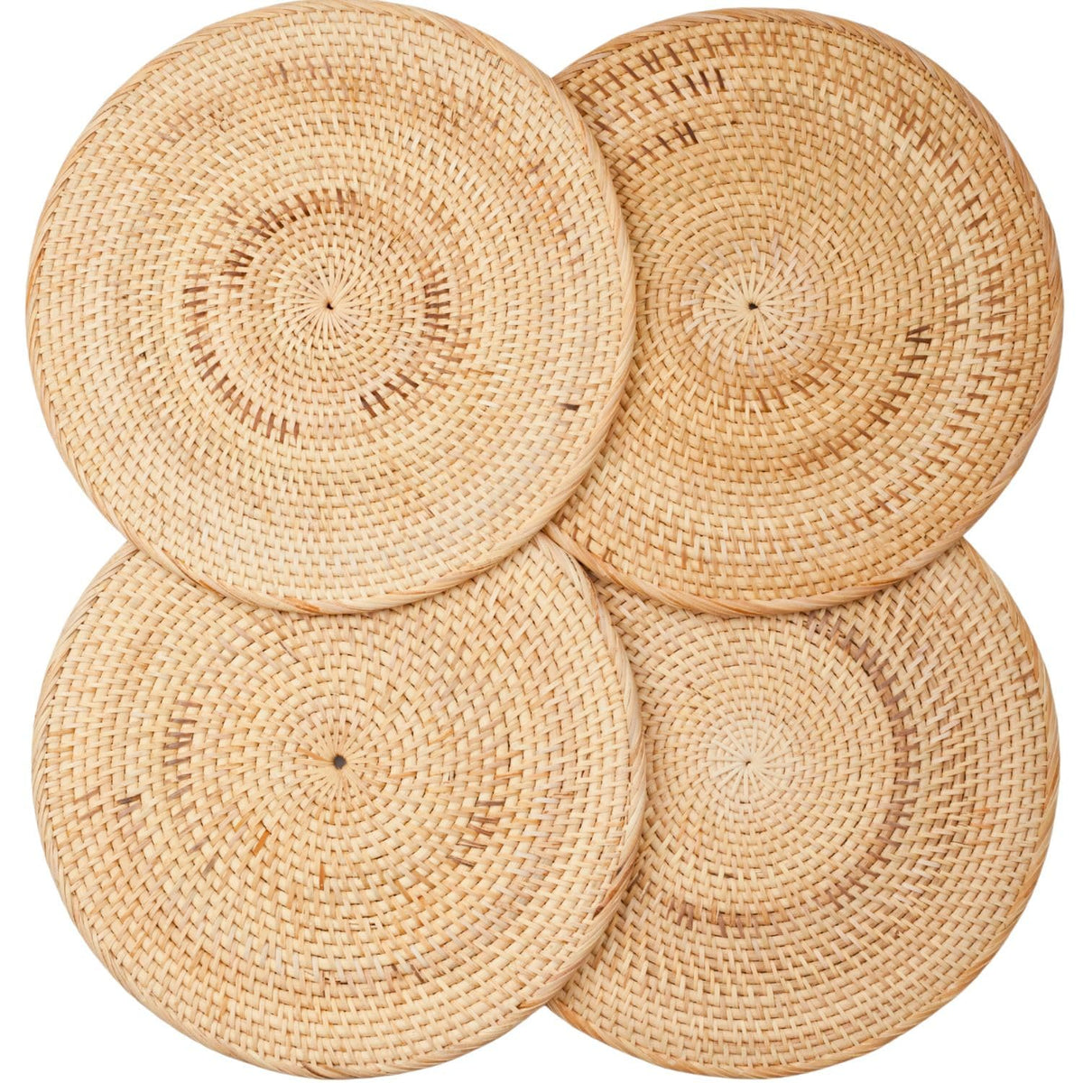 4-Pack Rattan Placemats - 13-inch Round Placemats (Natural Rattan Color) - Woven Place Mats, Round Table Mats - Wicker Chargers for Dinner Plates, Plate Chargers Boho