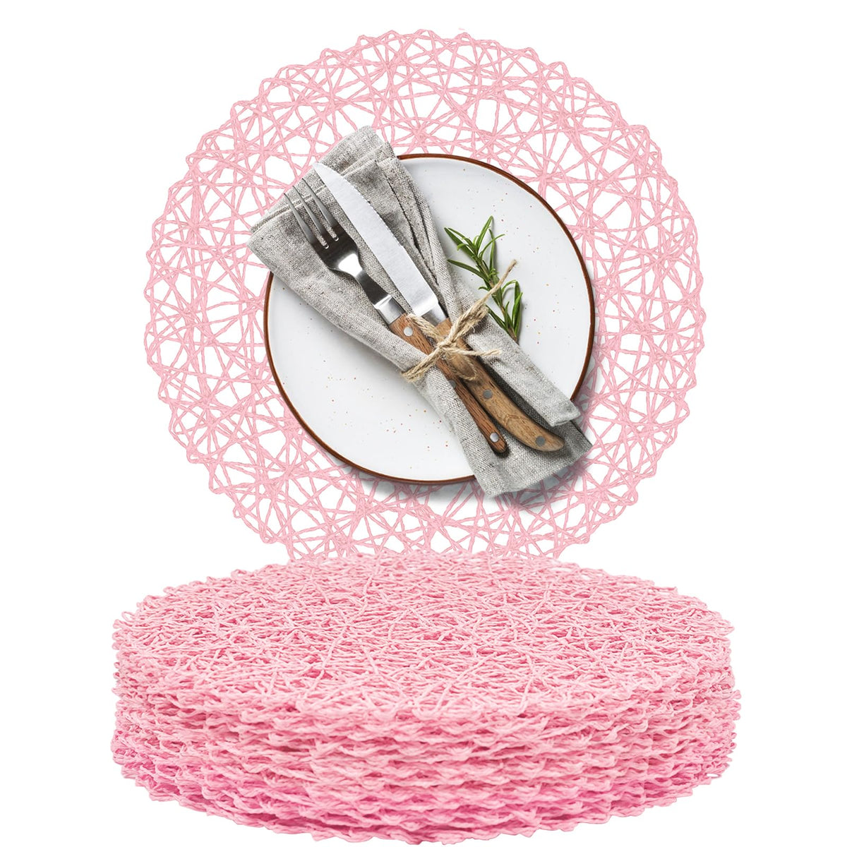 AHHFSMEI Paper Braided Round Placemats Set of 8 Natural Non-Slip Heat Resistant Table Mats for Dining Tables Woven Indoor & Outdoor Place mats(Coffee,8)