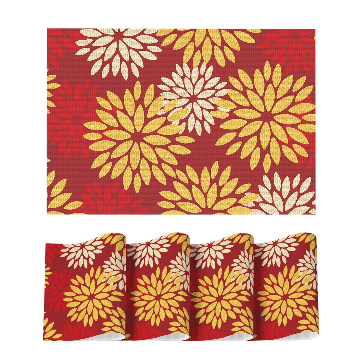 Artoid Mode Floral Vinyl Placemats Set of 4, 12x18 Inch Thanksgiving Washable Non-Slip Plastic Vinyl Place Mats for Party Kitchen Dining Decor, Olive Green