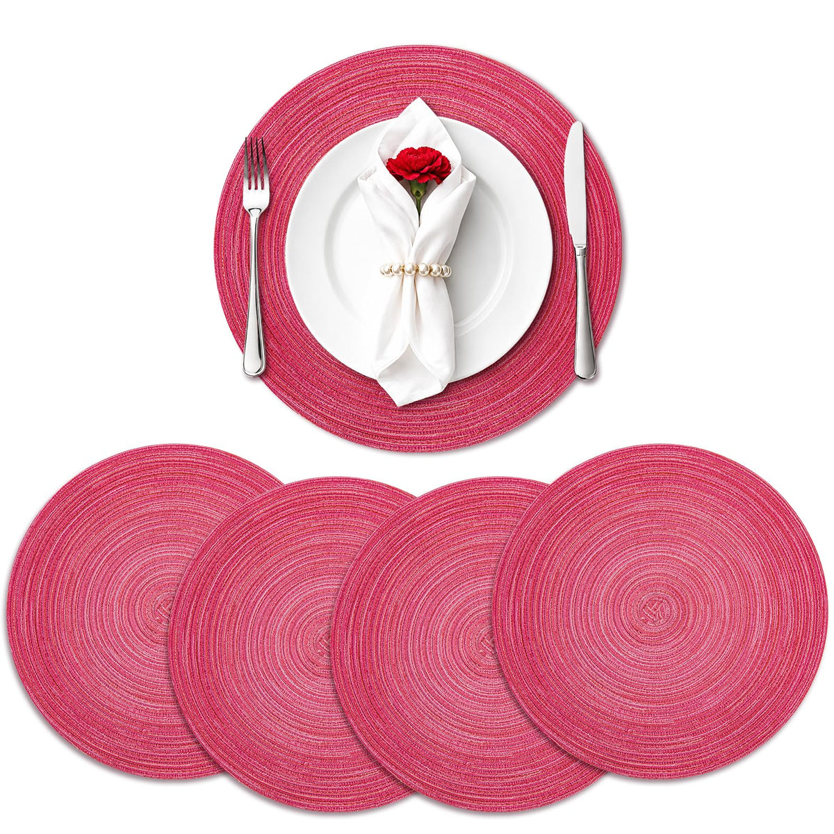 TaroKitc Round Placemats Set of 4, 15 inch, Beige, Cotton Polyester