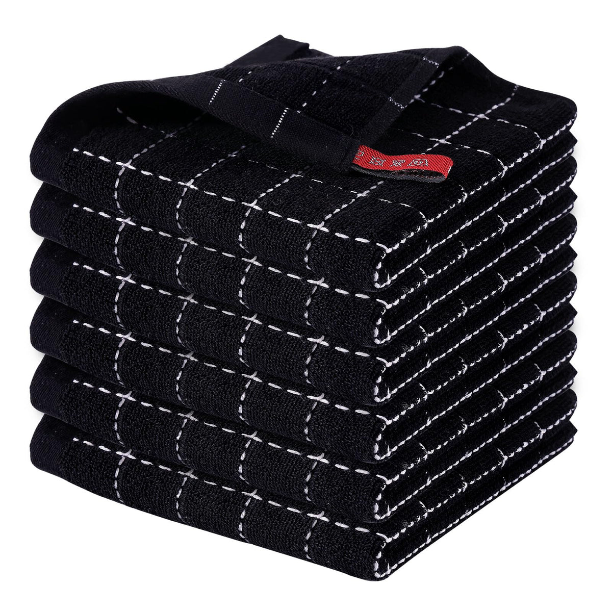 Homaxy 100% Cotton Terry Kitchen Towels, 4 Pack, Black