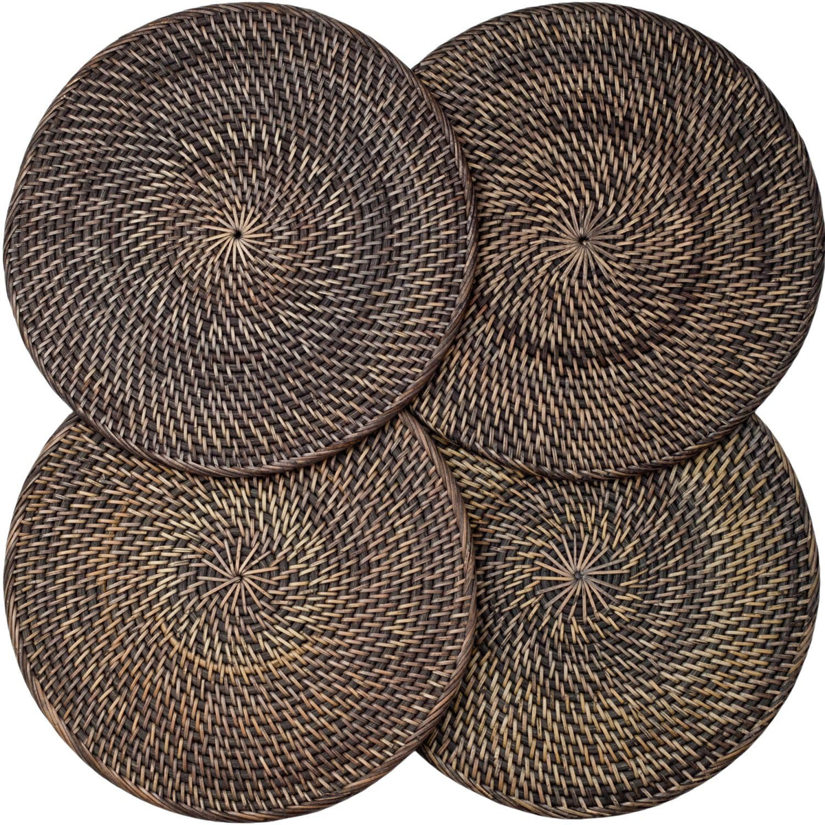 4-Pack Rattan Placemats - 13-inch Round Placemats (Natural Rattan Color) - Woven Place Mats, Round Table Mats - Wicker Chargers for Dinner Plates, Plate Chargers Boho