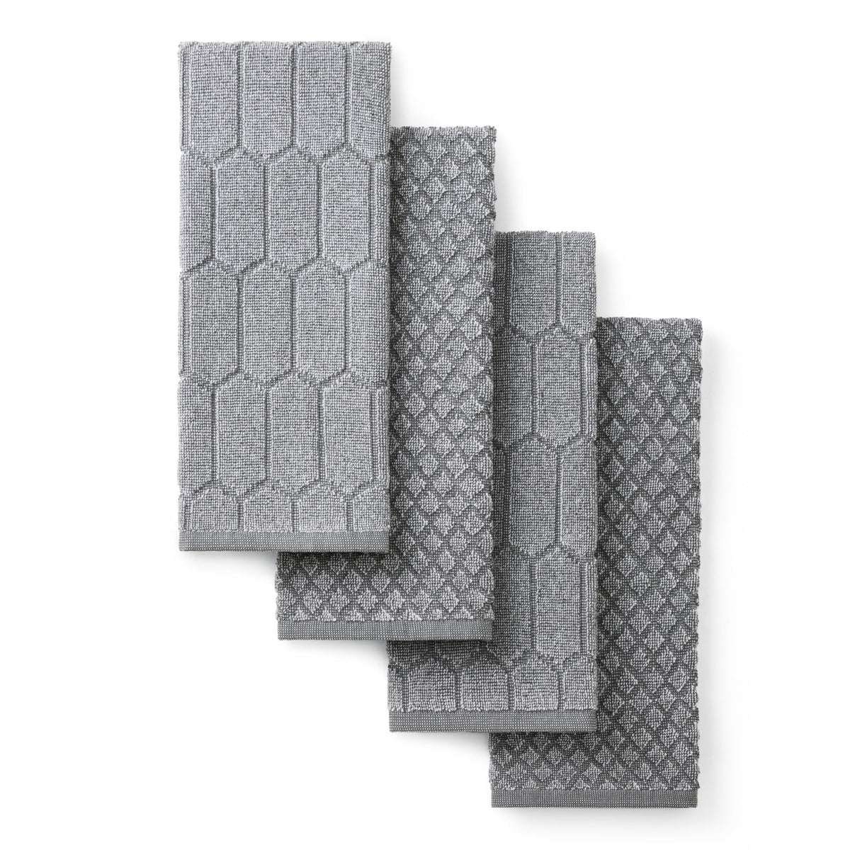 Martha Stewart Honeycomb Chambray Textured Kitchen Towel 4-Pack Set, 100% Cotton with Absorbent Terrycloth, Decorative Kitchen Towels, Natural, 16"x28"