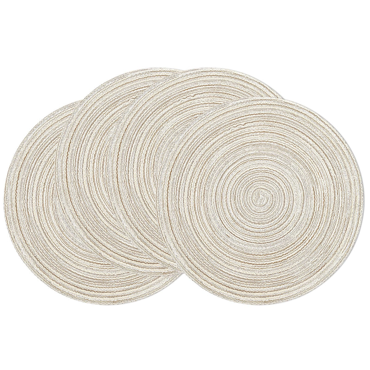 SHACOS Round Braided Placemats Set of 4 Washable Place Mats for Dining Tables 15 inch Non Slip Kitchen Table Mats (Beige, 4)
