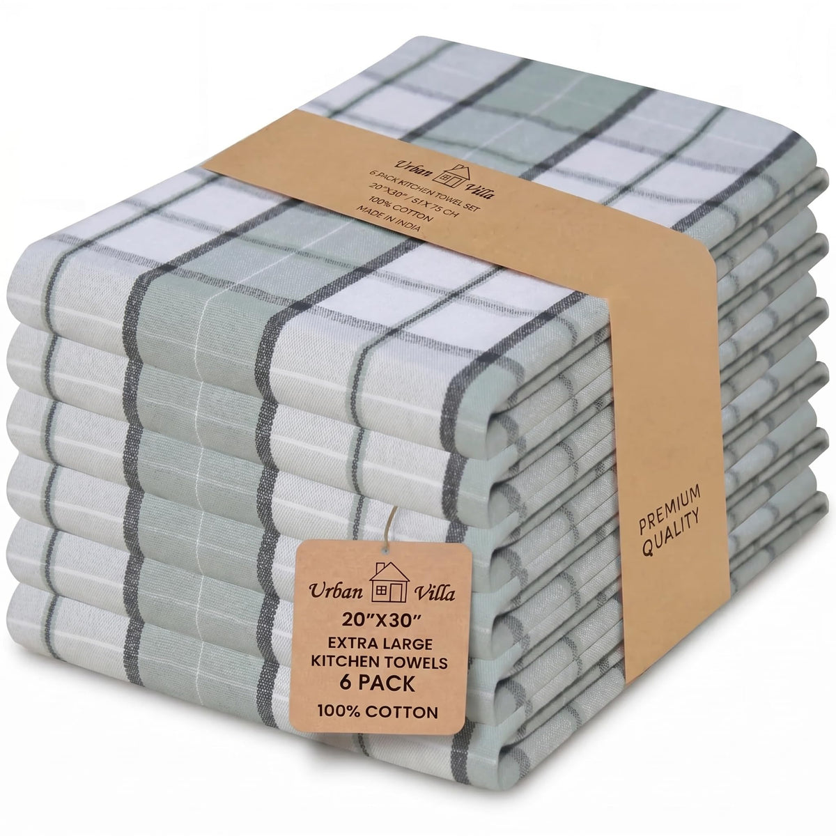 Urban Villa Kitchen Towels Cotton Dish Towels 12”x12” (Set of 8) Grey White