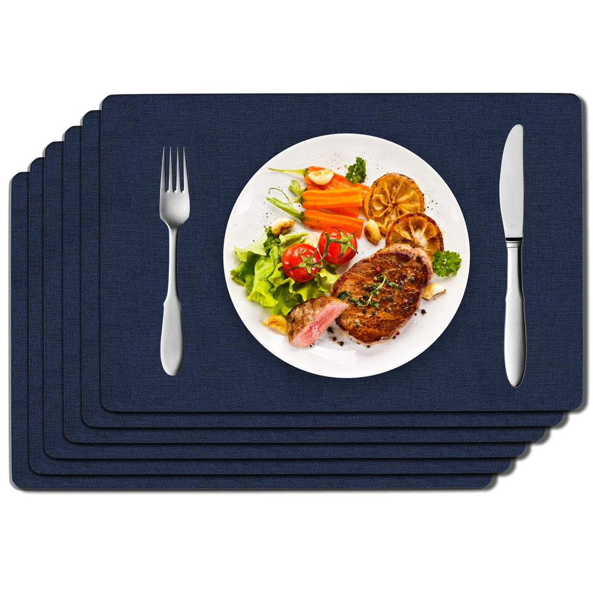 DOLOPL Placemats Set of 6, Reversible Faux Leather Place Mats, Charcoal