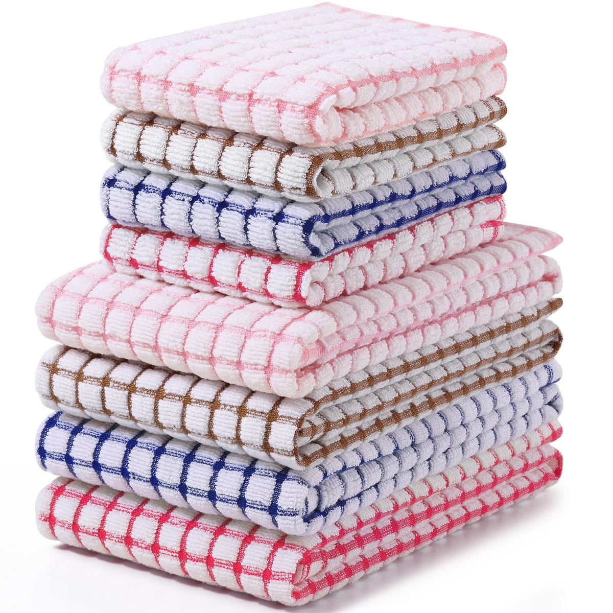 Homaxy Cotton Terry Kitchen Towels and Dishcloths Set of 8, Mixed Color