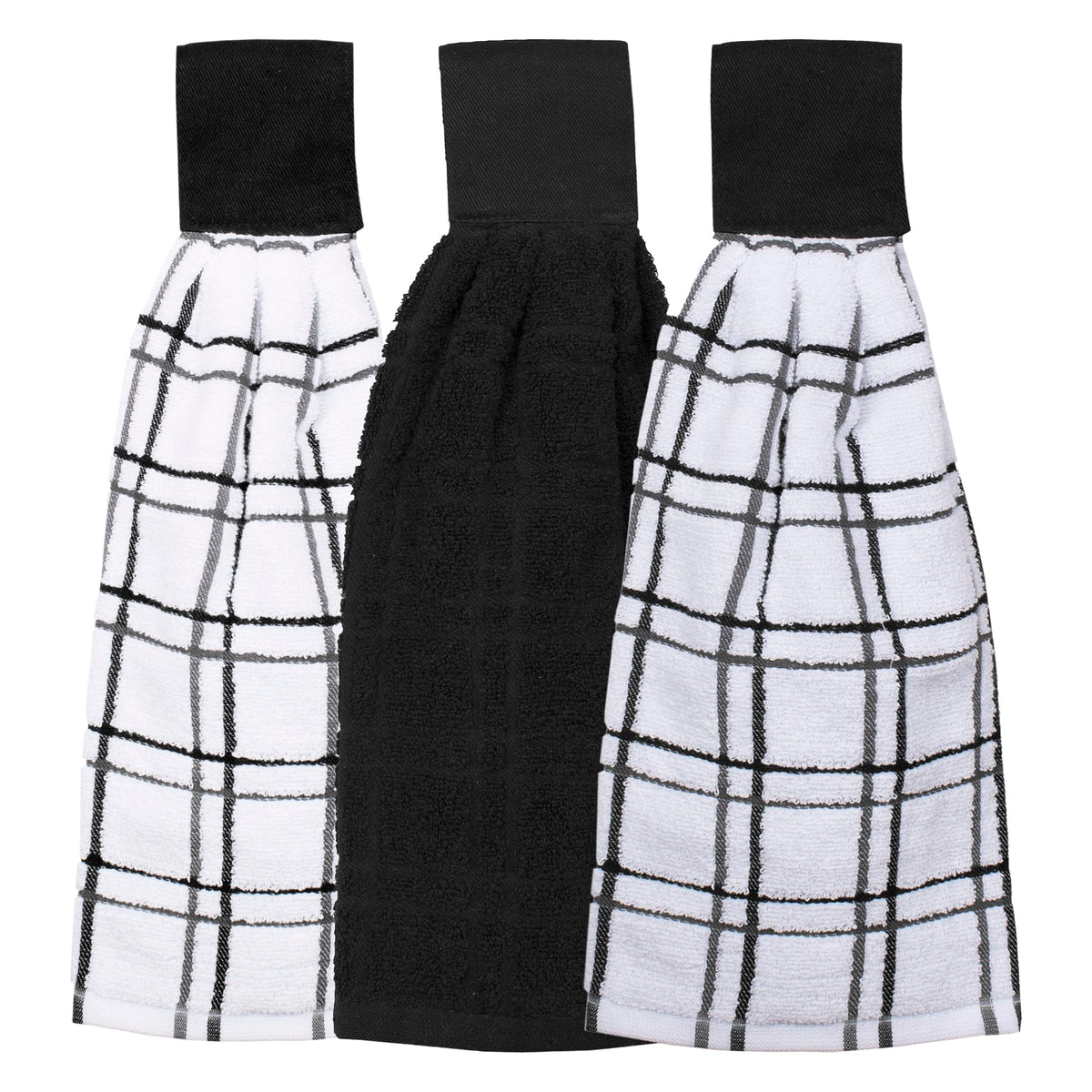 Ritz Premium 100% Cotton Solid and Multi Check Kitchen Tie Towel Absorbent, Super Soft, and Fast Drying Hang Towel, Set of Three, Federal Blue