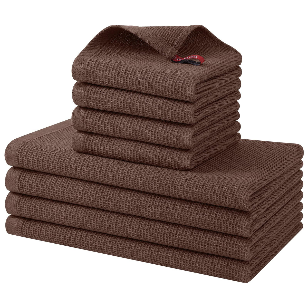 Homaxy 100% Cotton Kitchen Towels and Dishcloths Set - 8 Pack Waffle Weave Soft and Absorbent Dish Towels - 26 X 16 Inch and 12 X 12 Inch - Beige/Dark Grey/Brown/Light Grey