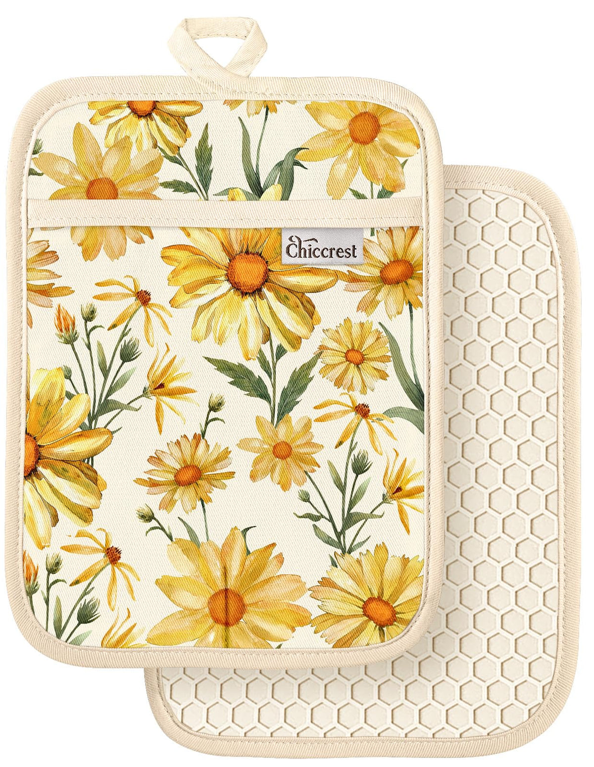 100% Cotton Potholders Textured Soft Silicone Grip Daisy Gingham