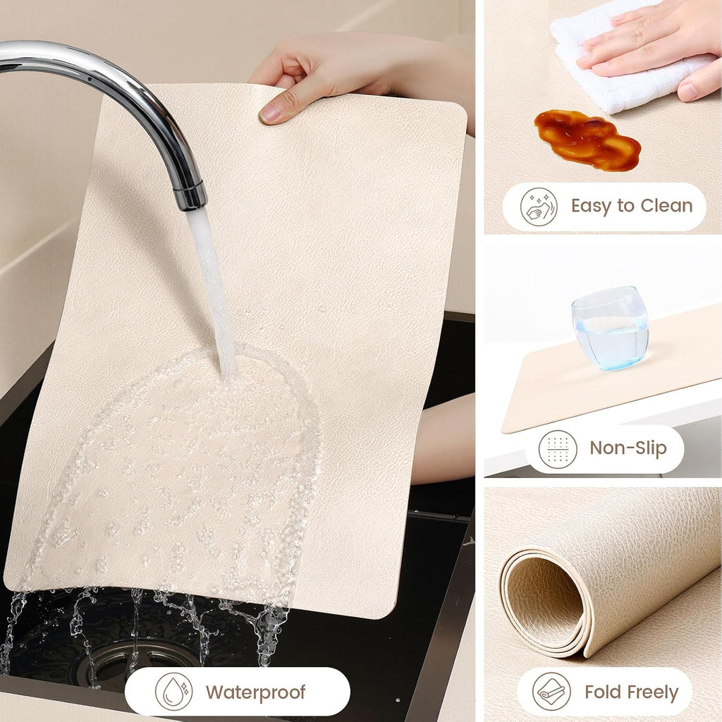homing Faux Leather Vinyl Placemats Set of 6, Easy to Clean, Beige