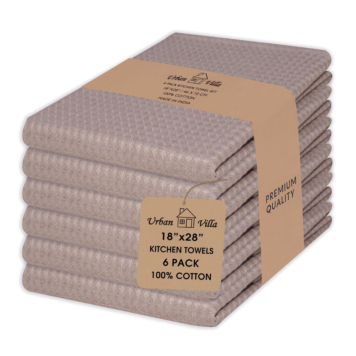 Urban Villa Kitchen Towels Cotton Dish Towels 12”x12” (Set of 8) Grey White