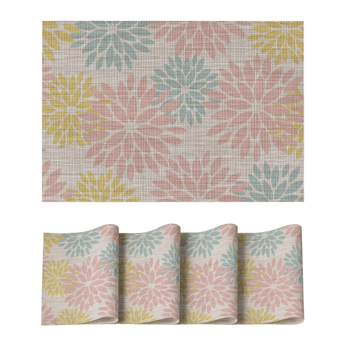Artoid Mode Floral Vinyl Placemats Set of 4, 12x18 Inch Thanksgiving Washable Non-Slip Plastic Vinyl Place Mats for Party Kitchen Dining Decor, Olive Green