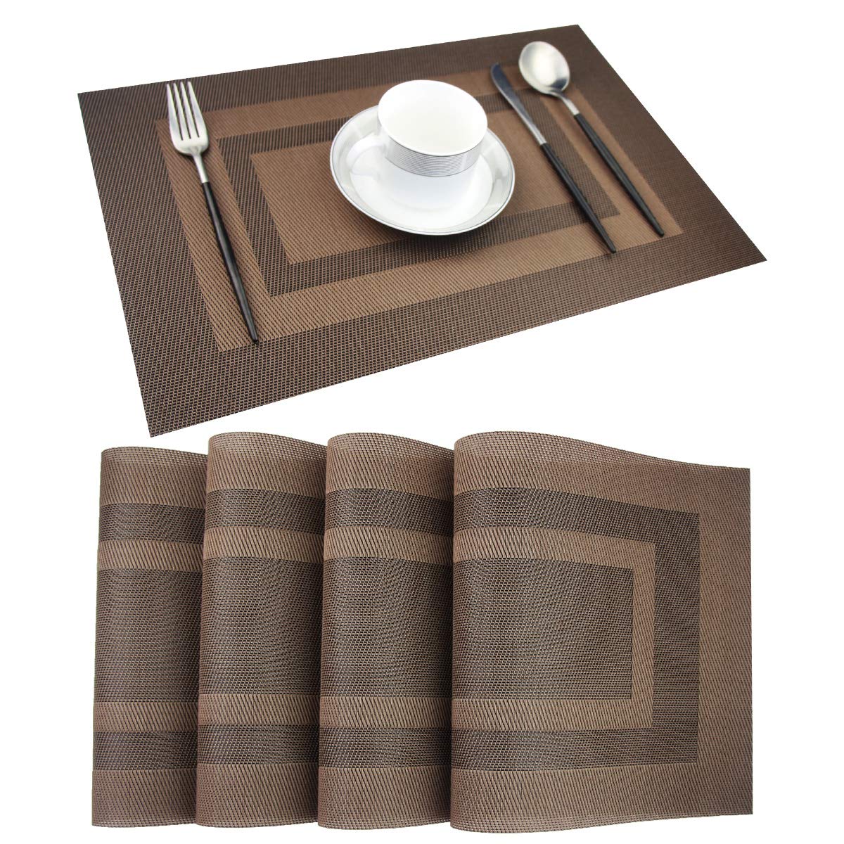 PIGCHCY Placemats,Washable Vinyl Woven Table Mats,Elegant Durable Placemats for Dining Table Set of 4 (18 x 12 inches, Navy Blue)