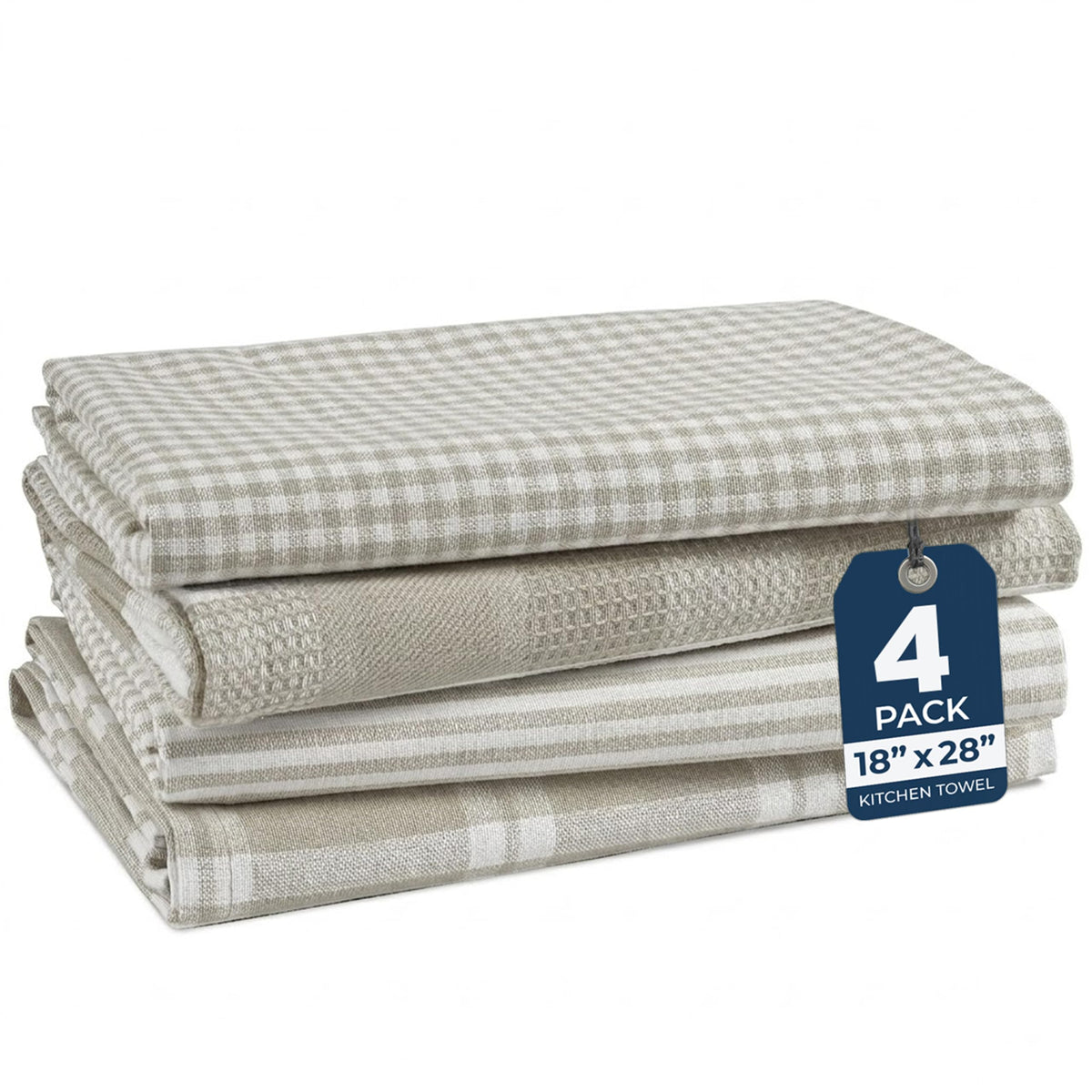 LANE LINEN 100% Cotton Kitchen Dish Cloths, Ultra Soft Absorbent Quick Drying Dish Towels, Multiweave Wash Cloths Dish Towel Sets, 13x28 Inches, 4 Pack - Grey