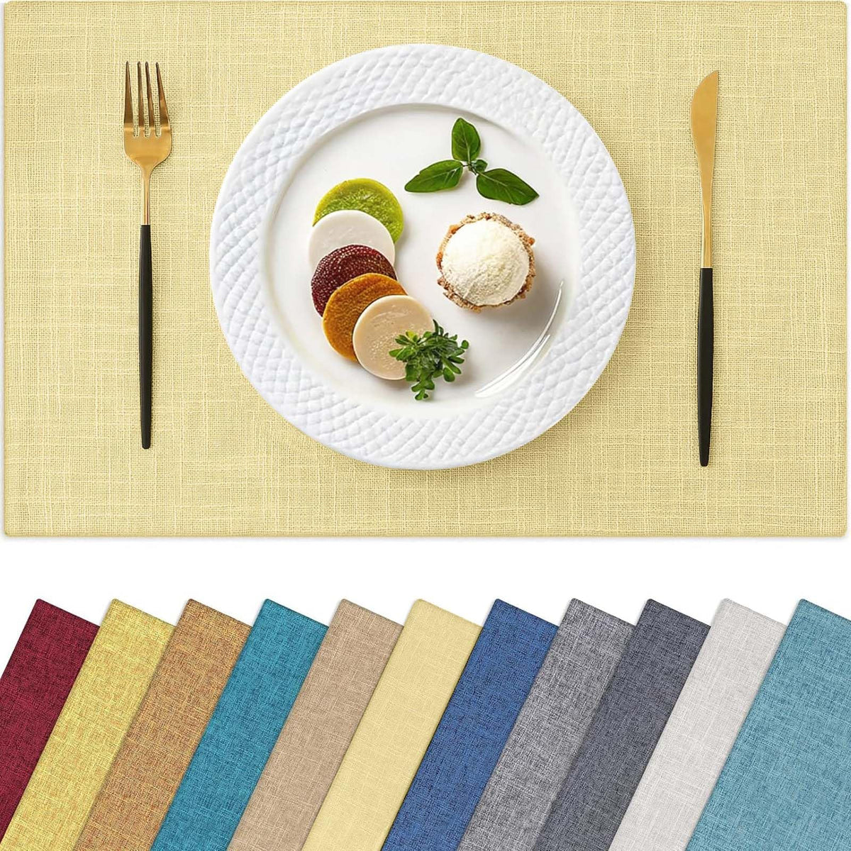 Homaxy Cloths Placemats for Dining Table Set of 6, 13" x 19", Flaxen
