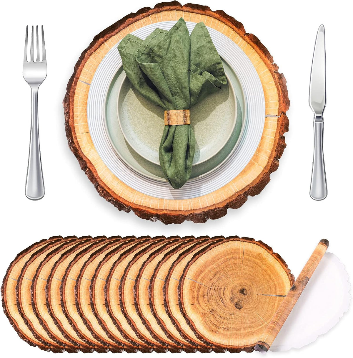 TaoBary 50 Pcs Disposable Wood Slice Grain Paper Placemats Bulk