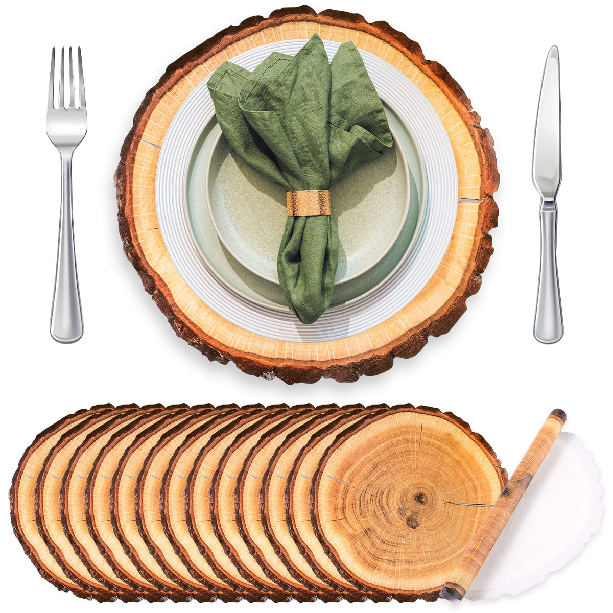 TaoBary 50 Pcs Disposable Wood Slice Grain Paper Placemats Bulk