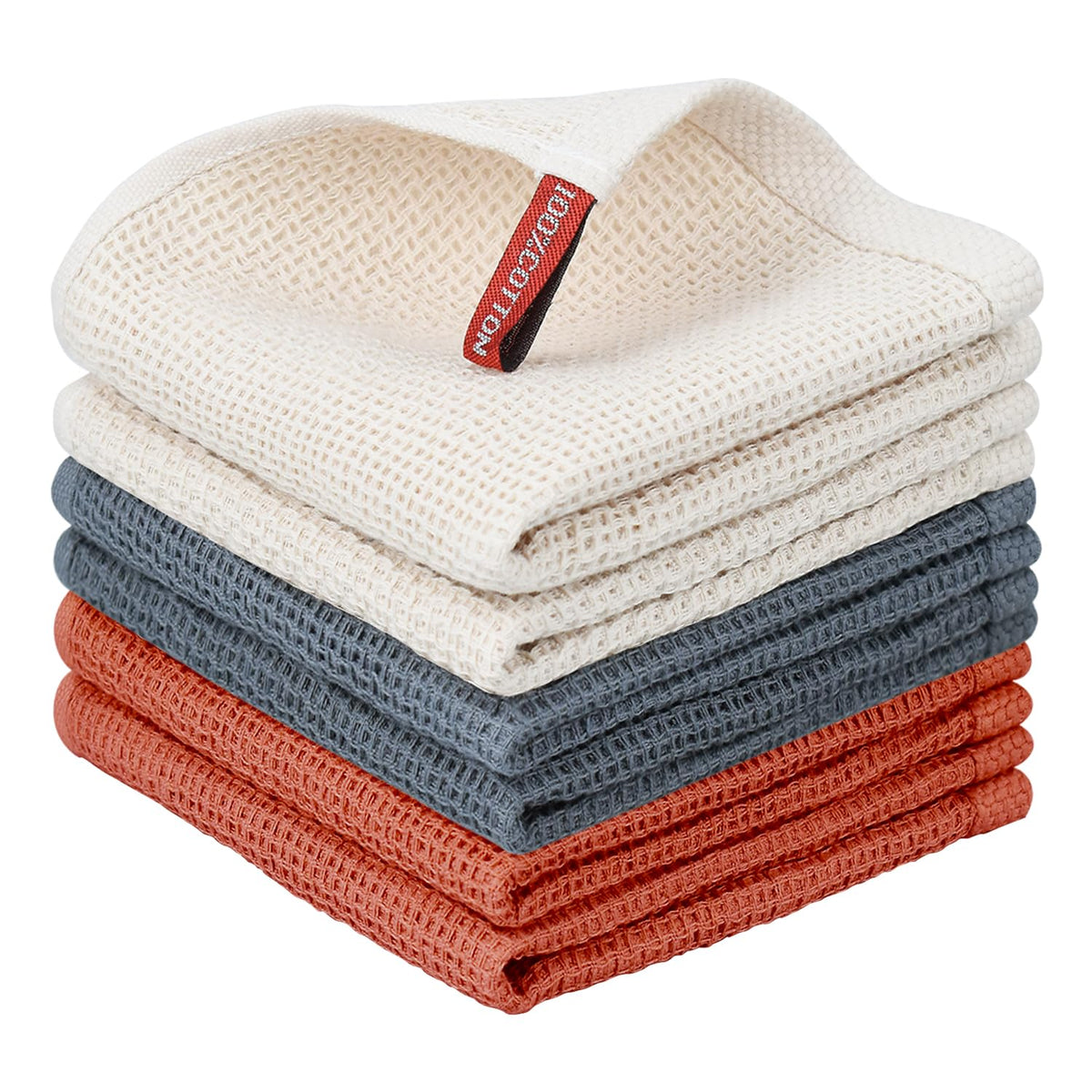 Nialnant 6 Pack Kitchen Towels and Dishcloths Sets,100% Cotton Soft Absorbent Quick Drying Dish Towels for Kitchen,Washing Dishes,12x12 Inches, Multi Color