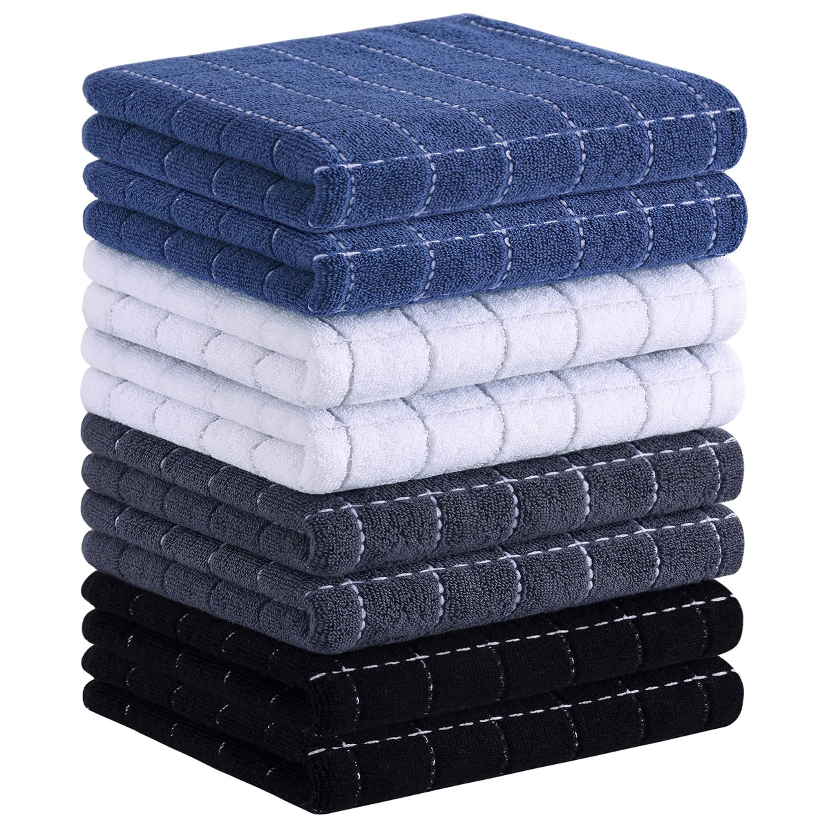Homaxy 100% Cotton Terry Kitchen Towels, 4 Pack, Black