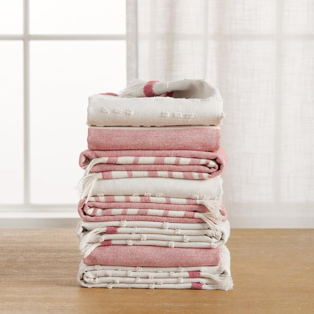 KitchenAid Vintage Stripe Kitchen Towels 8-Pack, Absorbent 100% Woven Cotton, Passion Red/Ivory, 17”x28”