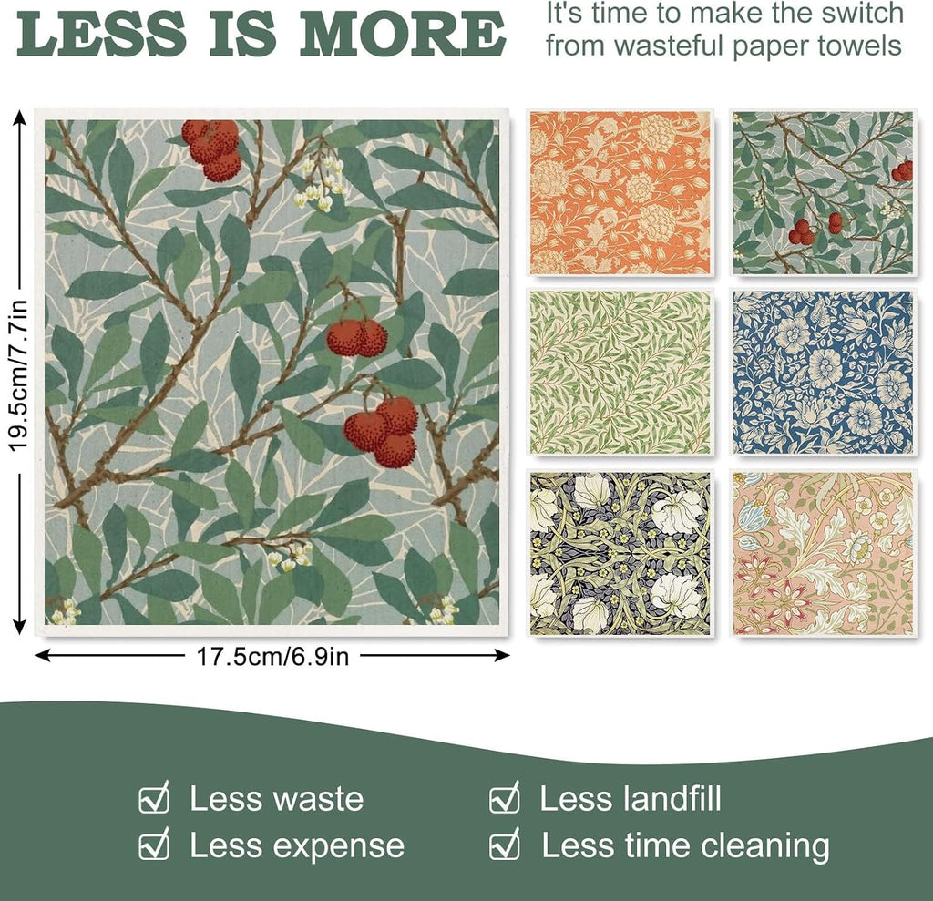 Whaline Vintage Floral Swedish Kitchen Dishcloth Dish Towel, 6 Pcs