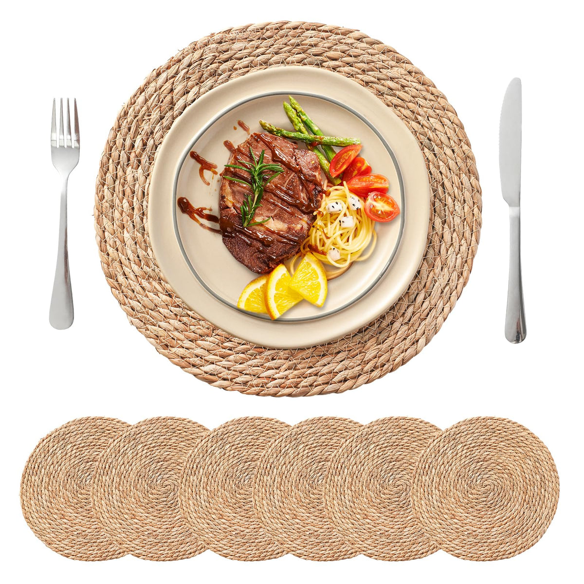13.8'' Round Woven Placemats Set of 12, Boho Wicker Chargers, Terrekraft