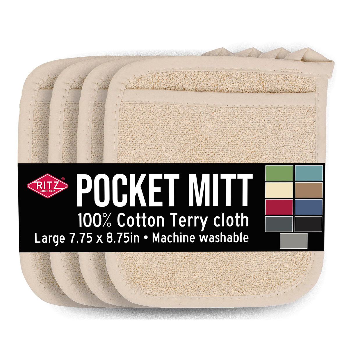 RITZ Terry Pocket Mitt & Hot Pad: Unparalleled Heat Resistant, Durable 100% Cotton – Ergonomically Designed for Optimal Grip – Easy-Care Machine Washable – 2-Pack, Paprika