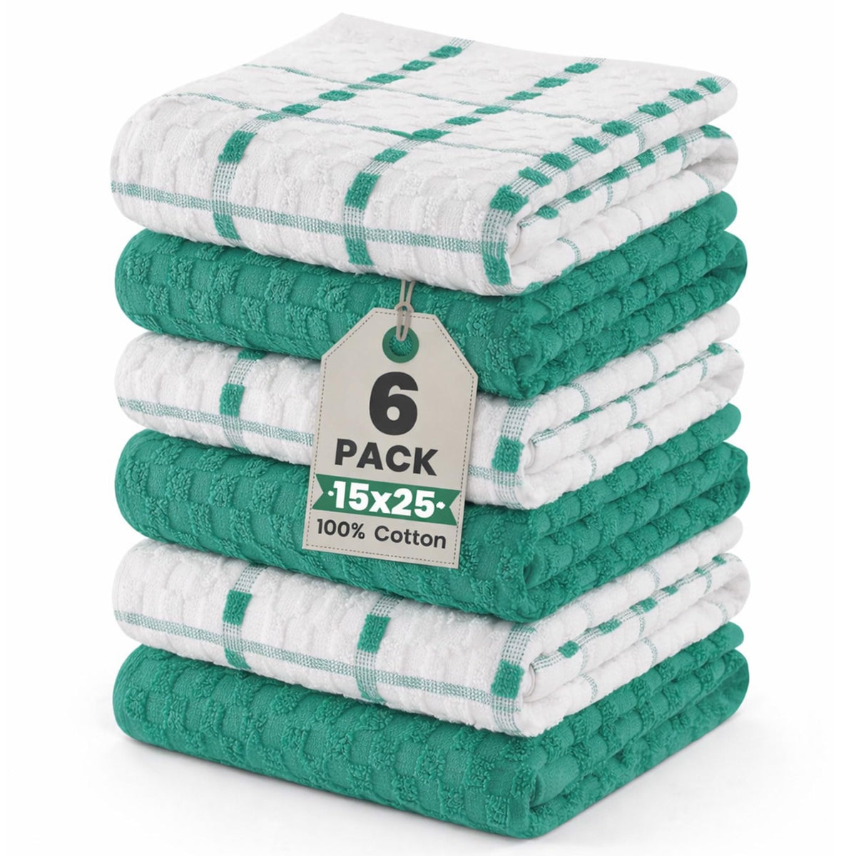 GOLD TEXTILES Kitchen Towels 12 Pack, Waffle Weave Cotton, 15x25in (Grey)