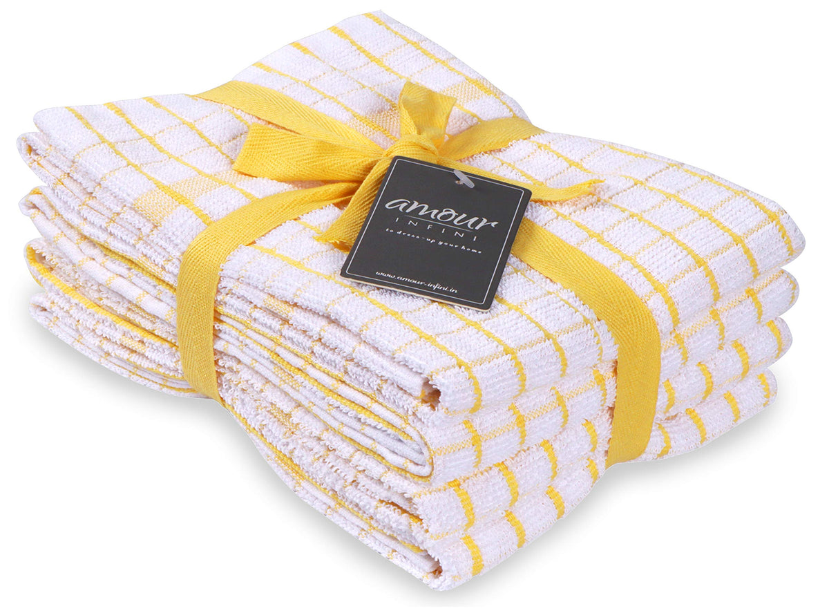 AMOUR INFINI Kitchen Towels Set of 4 - Highly Absorbent, Super Soft Terry Cotton 20x28 Inch Dish Towels with Hanging Loop - Hand & Tea Towels for Cleaning & Drying Dishes (Beige)