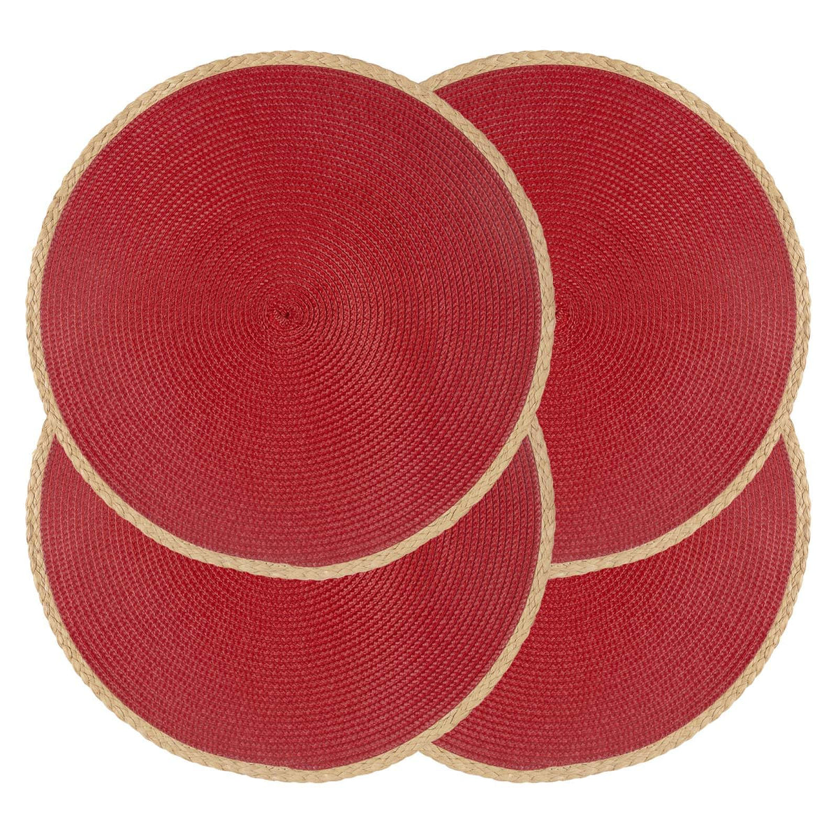 Round Placemats Set of 4, Woven Table Mats, Thin Edge, Black