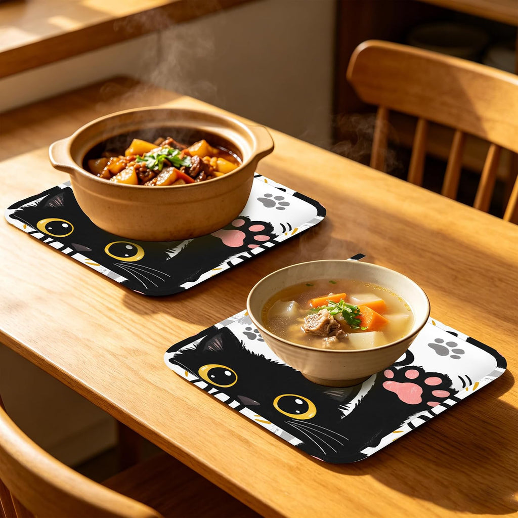 Funny Baker Black Cat Oven Mitts and Pot Holders Sets of 4 PCS, I’M Baked Too Oven Gloves Potholder for Kitchen Cooking Baking BBQ Heat Resistant