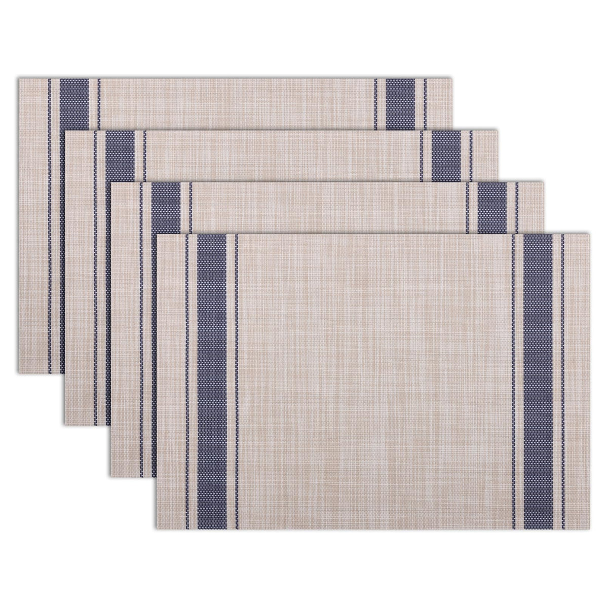 Winknowl Placemats Set of 8, Heat Resistant Non-Slip Vinyl Woven Table Mats for Dining Table, Washable Durable Elegant Place Mats for Kitchen Indoor/Outdoor Use (Beige Blue)