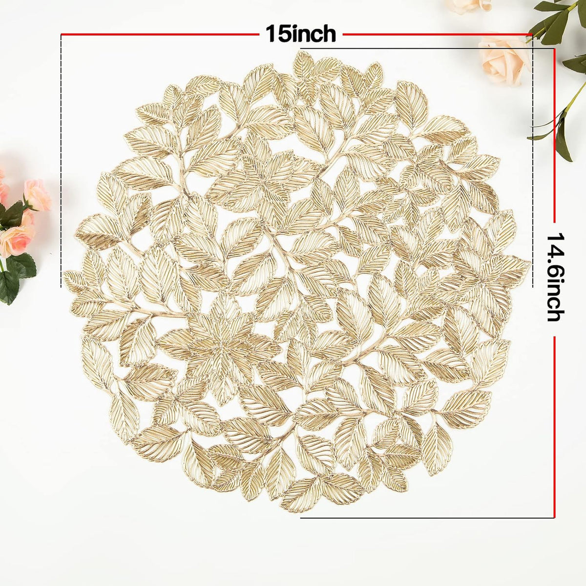 Gold Leaf Placemats Set of 8 Metallic Round Table Placemats