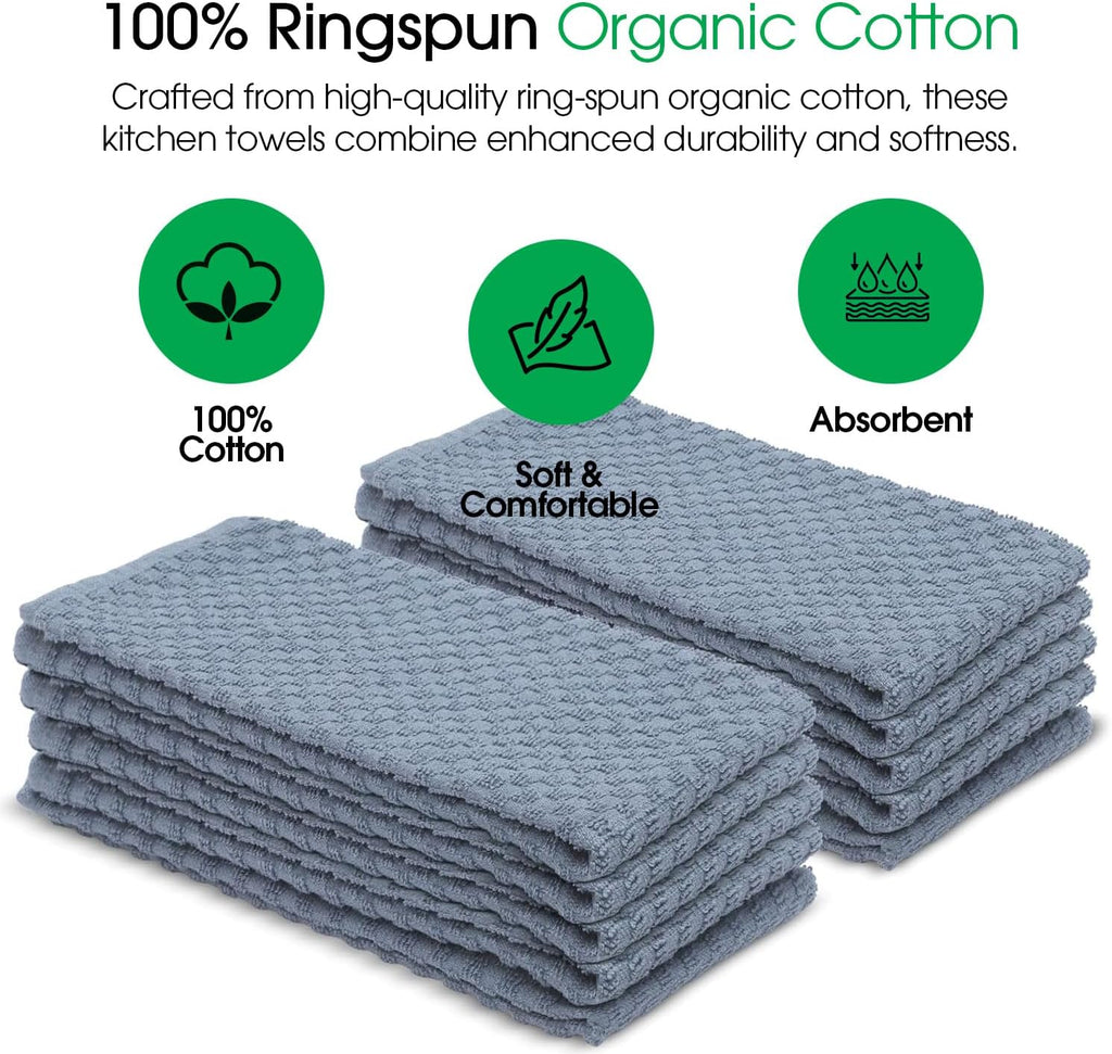 DG Collections Terry Kitchen Towels, 400 GSM 100% Cotton Dish Towels Set of 8, 15 x 25 Inch, Highly Absorbent Kitchen Towels for Drying Dishes and Cleaning - Smoke Grey