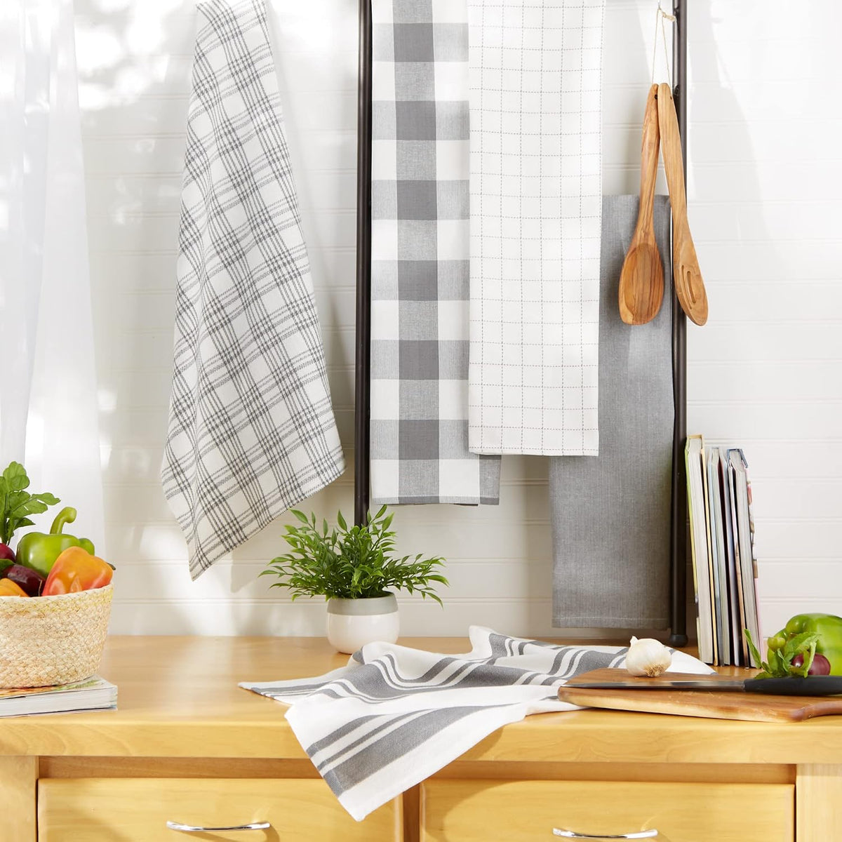 DII Basic Kitchen Large Cotton Dishtowel Set of 5, 18x28, Gray