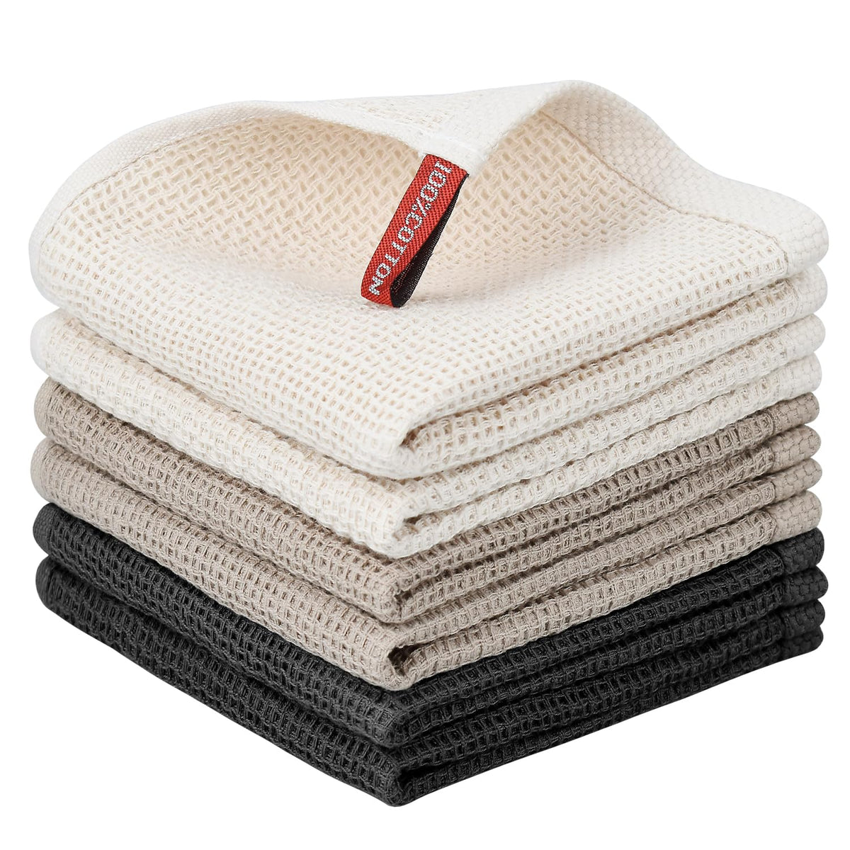 Nialnant 6 Pack Kitchen Towels and Dishcloths Sets,100% Cotton Soft Absorbent Quick Drying Dish Towels for Kitchen,Washing Dishes,12x12 Inches, Multi Color